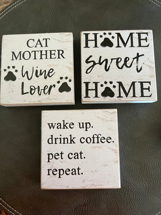 Cat Lover Square Blocks, set of 3