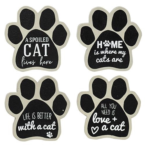 Wooden Paw Print Magnets, set of four