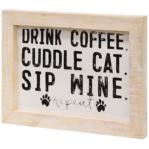 Coffee, Cats, & Wine Framed Sign