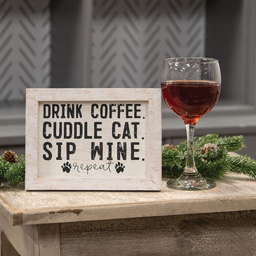 Coffee, Cats, & Wine Framed Sign